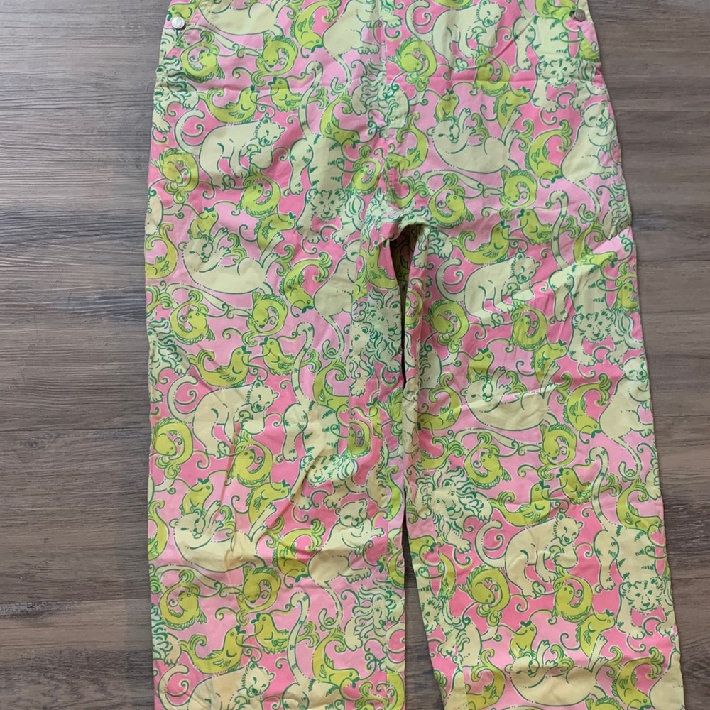 Lilly Pulitzer Vibrant Pink and Green Lion and Fish Overalls Size 6 - Picture 3 of 13